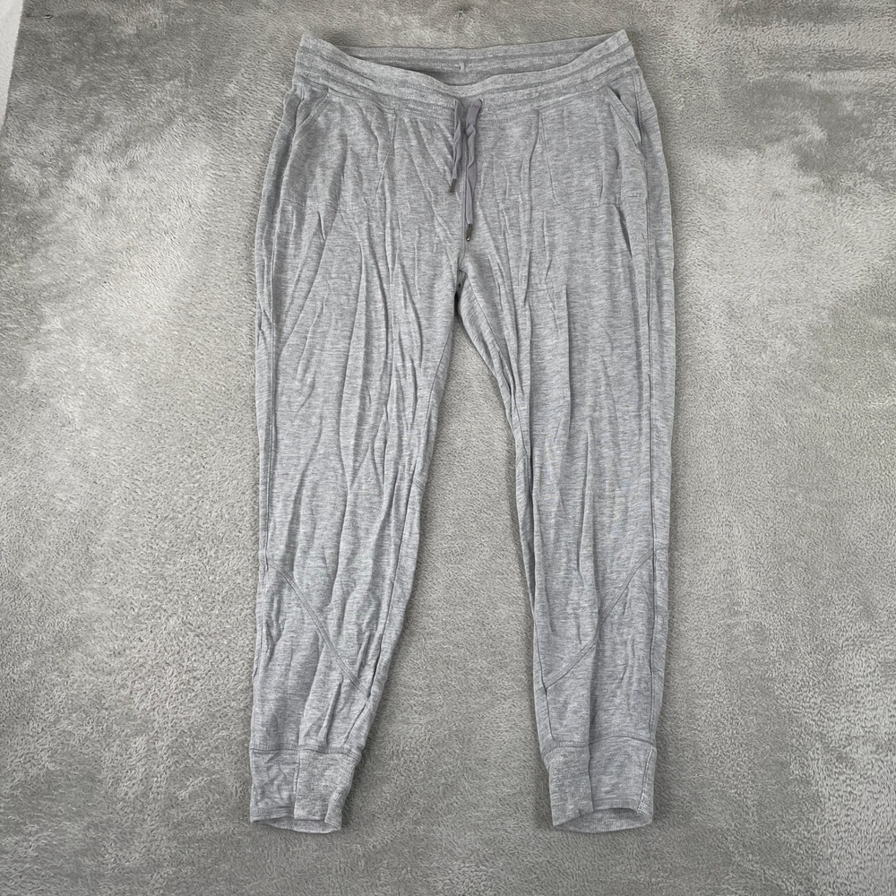 Athleta Joggers Womens XL Gray Heathered Knit Drawstring Pockets Tapered Lounge